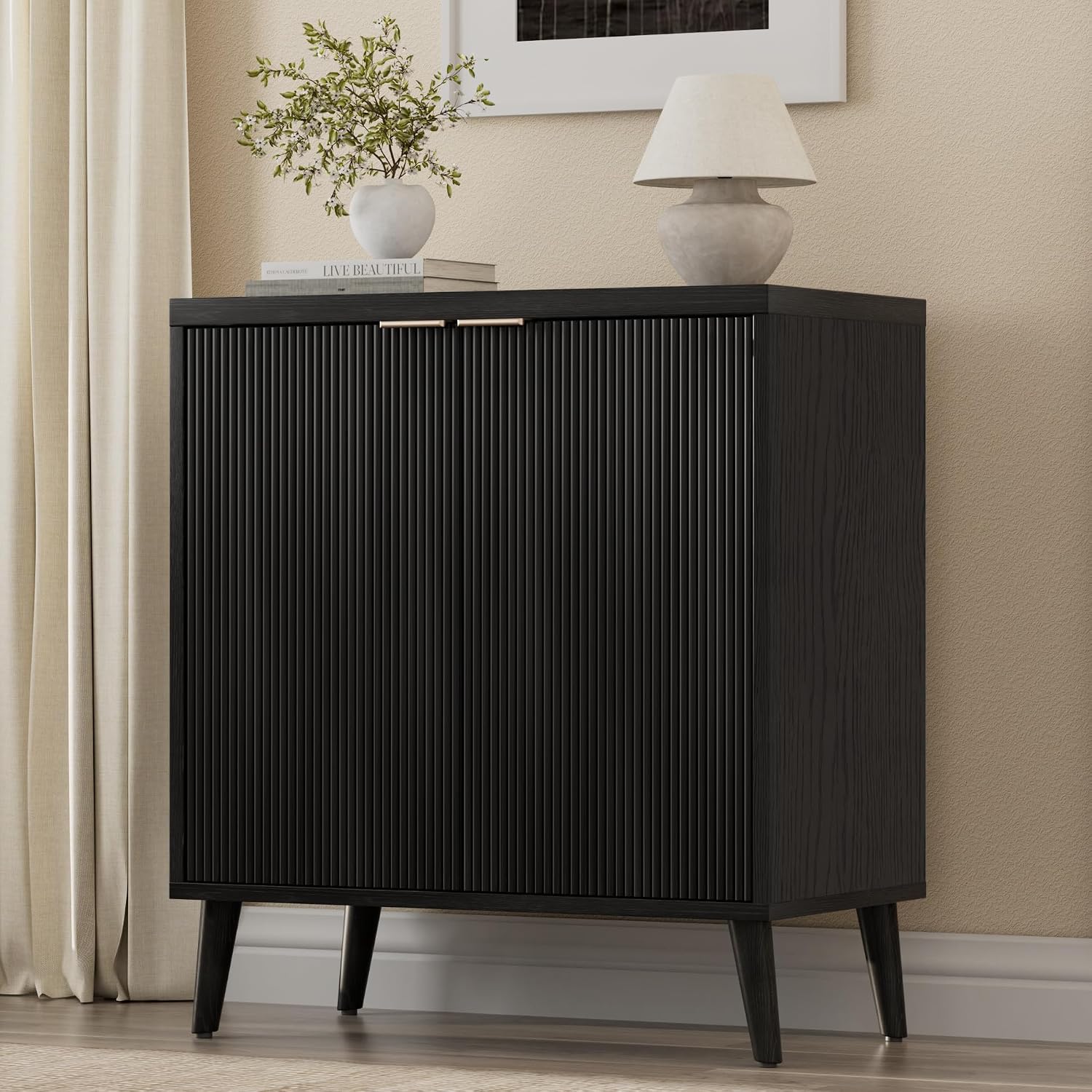 Kitchen Appliances Cabinet - Credenza Scanalata con Vano Portaoggetti, Mobile