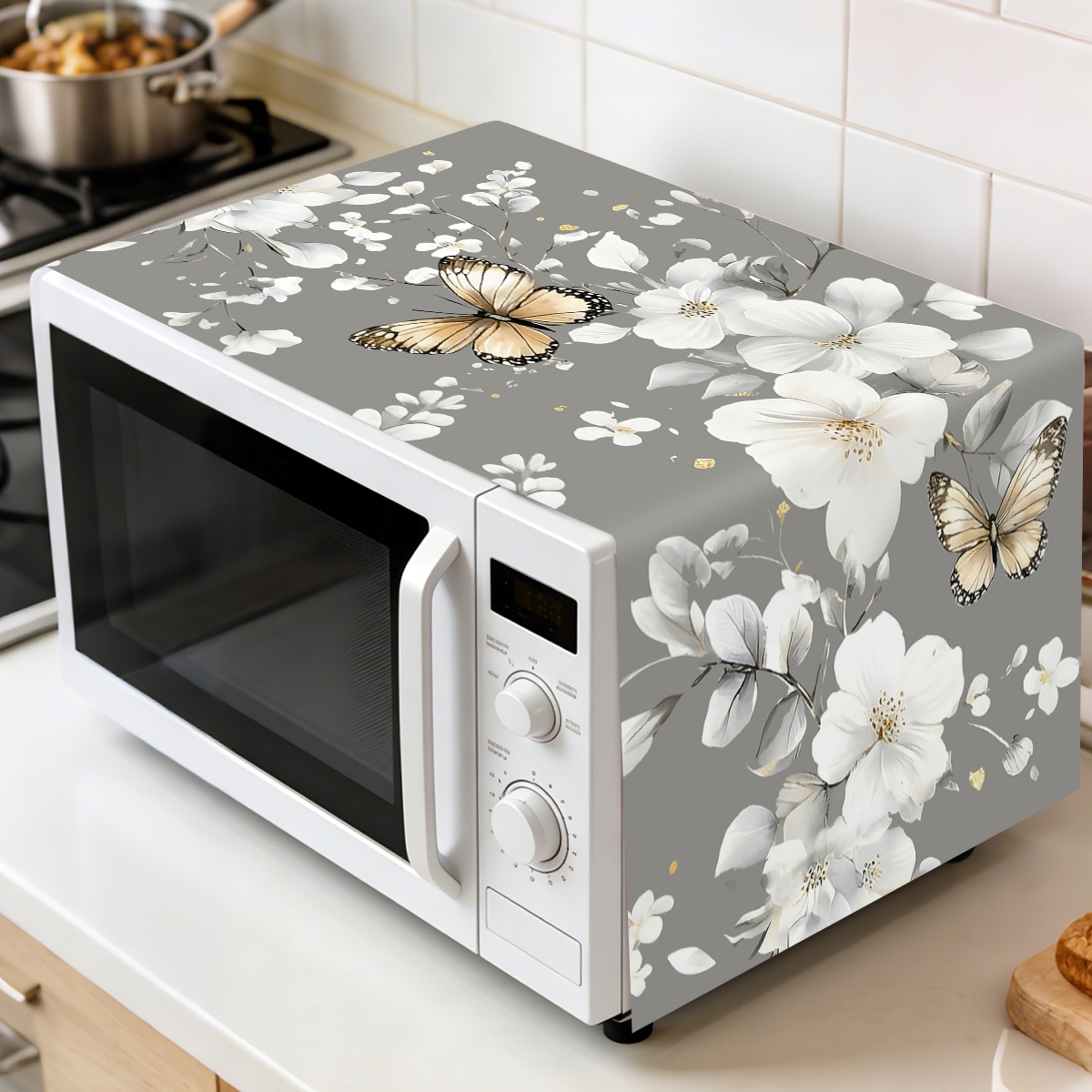 Kitchen Appliances In White - Copertura Antipolvere per Microonde con Motivo